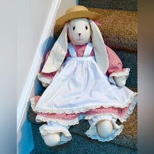 Adorable Handmade Pink and White Bunny Doll with Pantaloons, Dress and with Hat